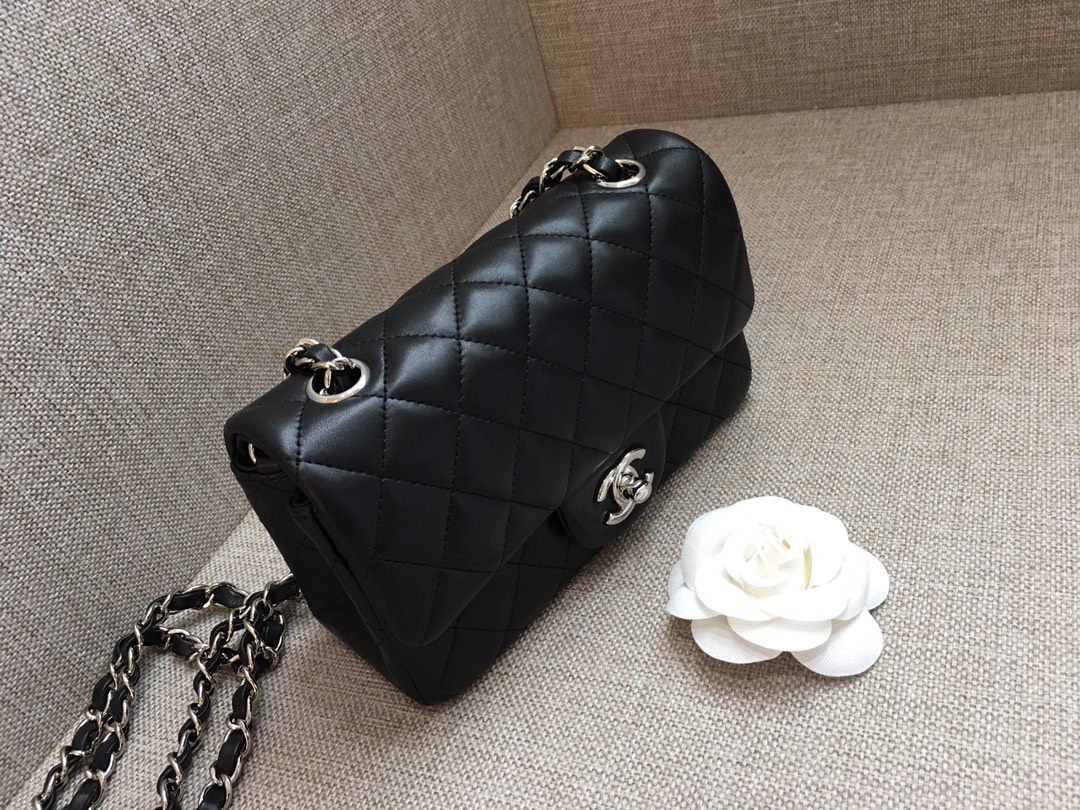 Small Classic Flap Lambskin Bag A01116 Black/Silver